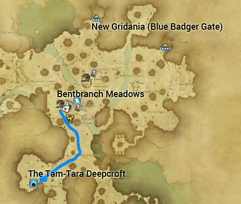 From New Gridania, exit the Blue Badger Gate head south and Tam-Tara will b...